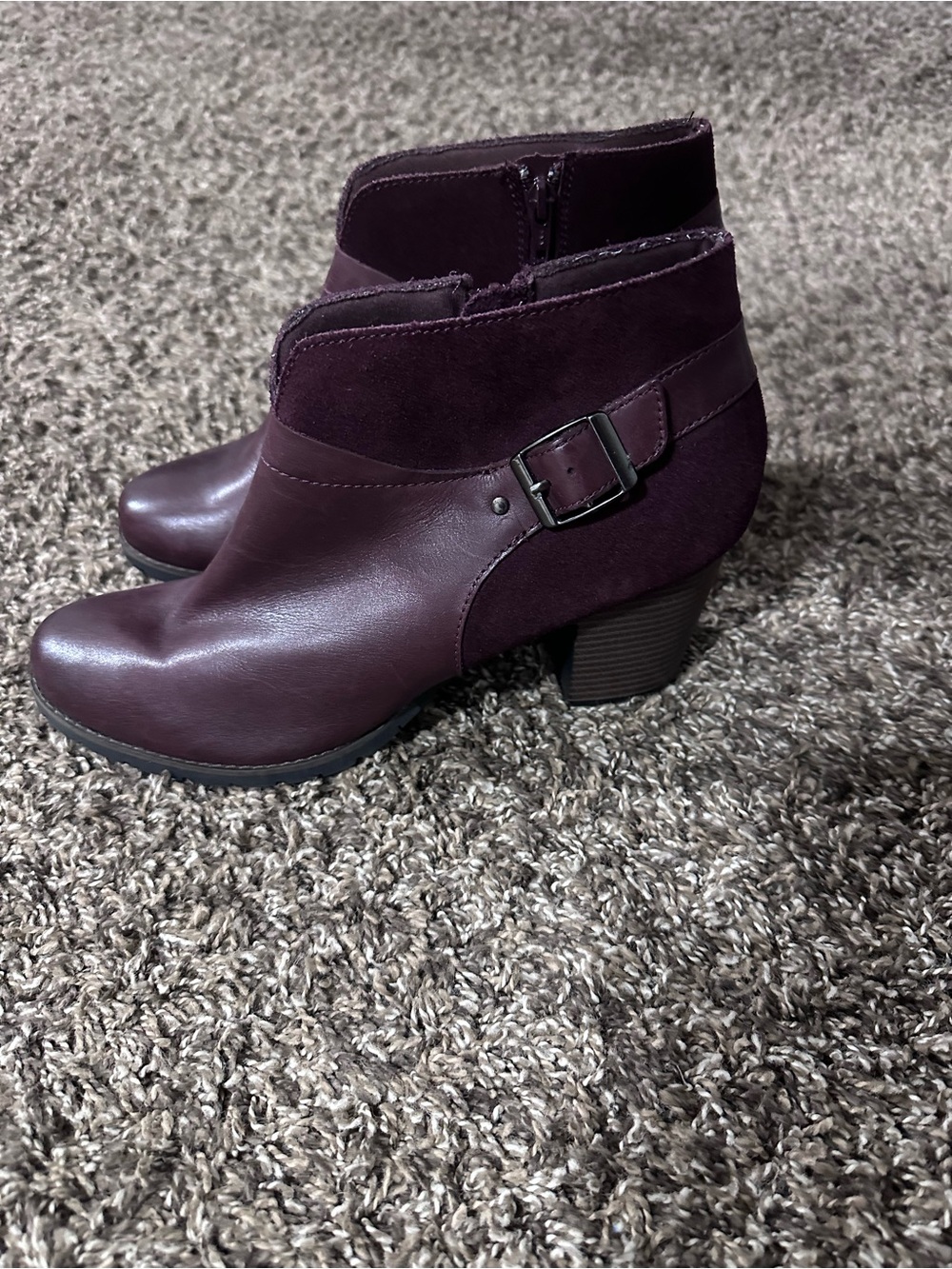 Women’s Clarks Burgundy Ankle Boots with Side Buckle